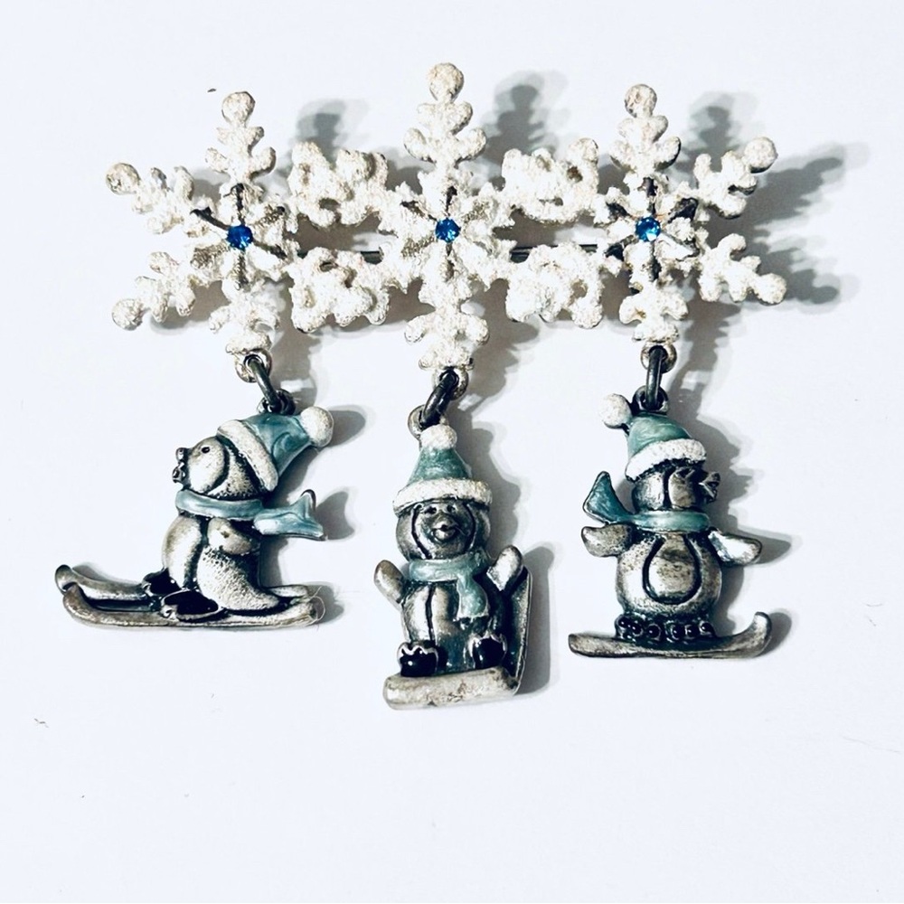KC Snowflake and Snowman Brooch